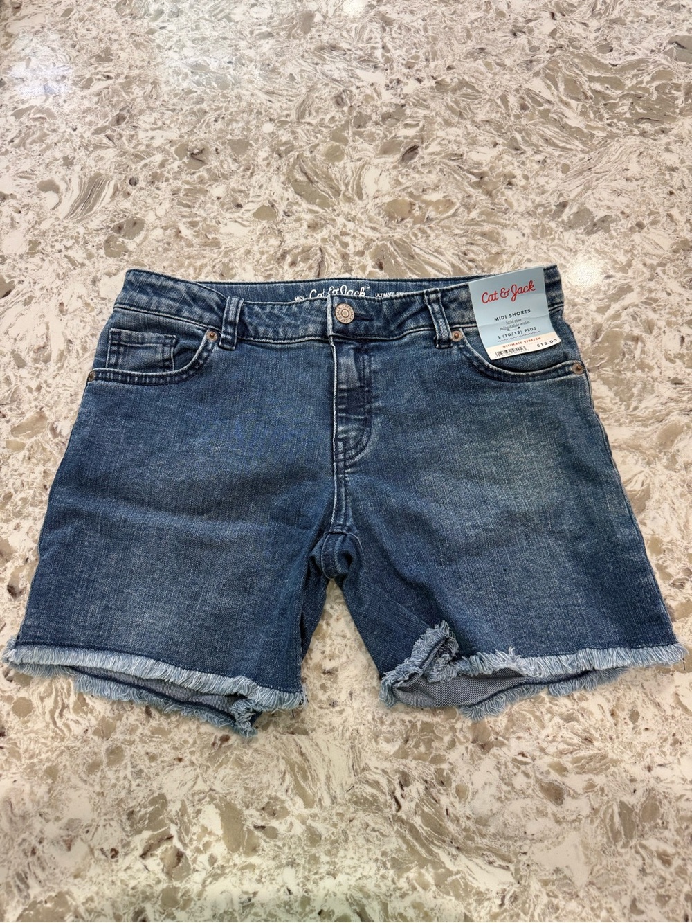Cat & Jack Women's Blue Denim Frayed Hem Jean Shorts